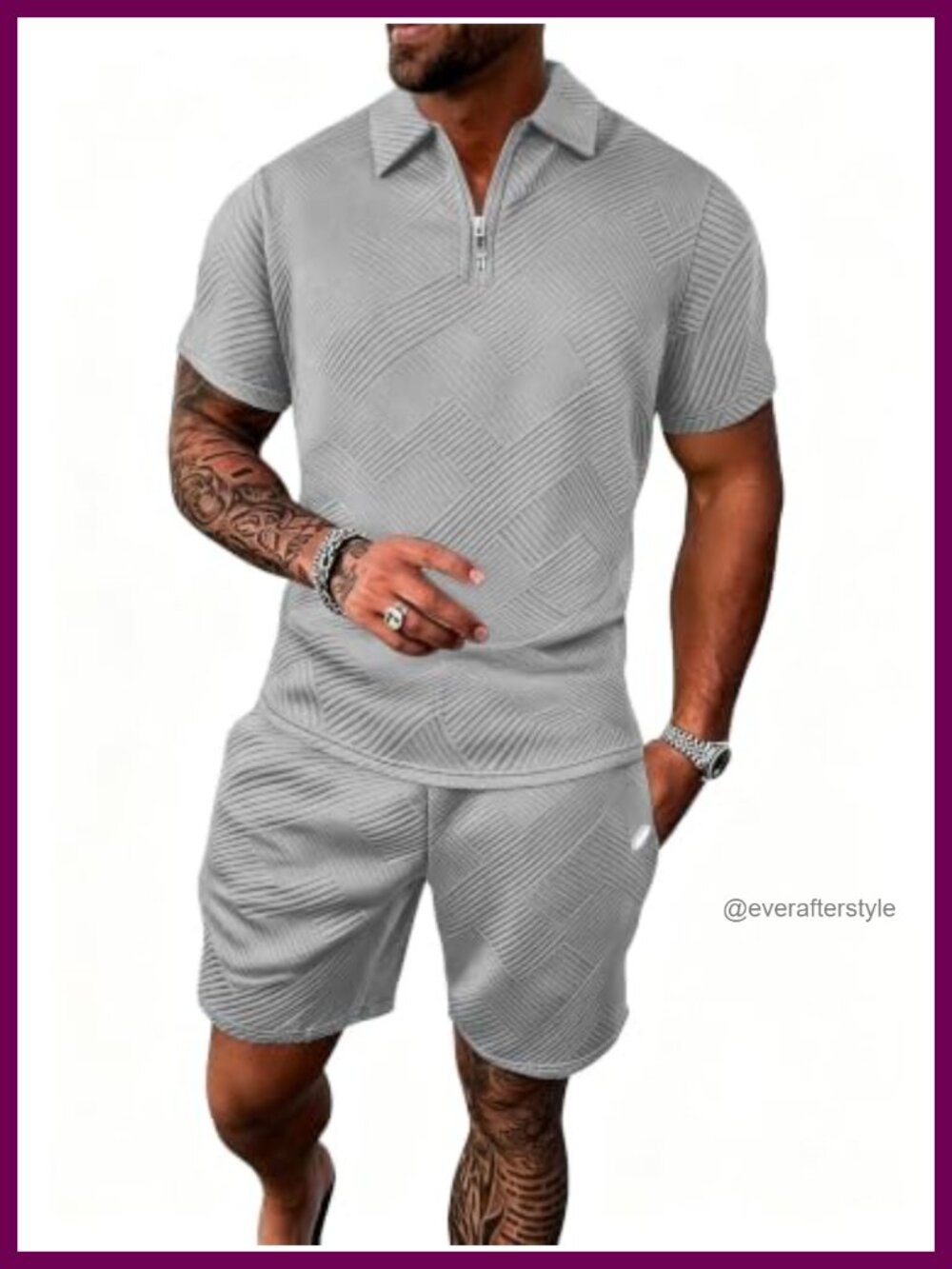 Men's 2 Piece Summer Outfit Set 1/4 Zip Polo Shirt & 8" Shorts